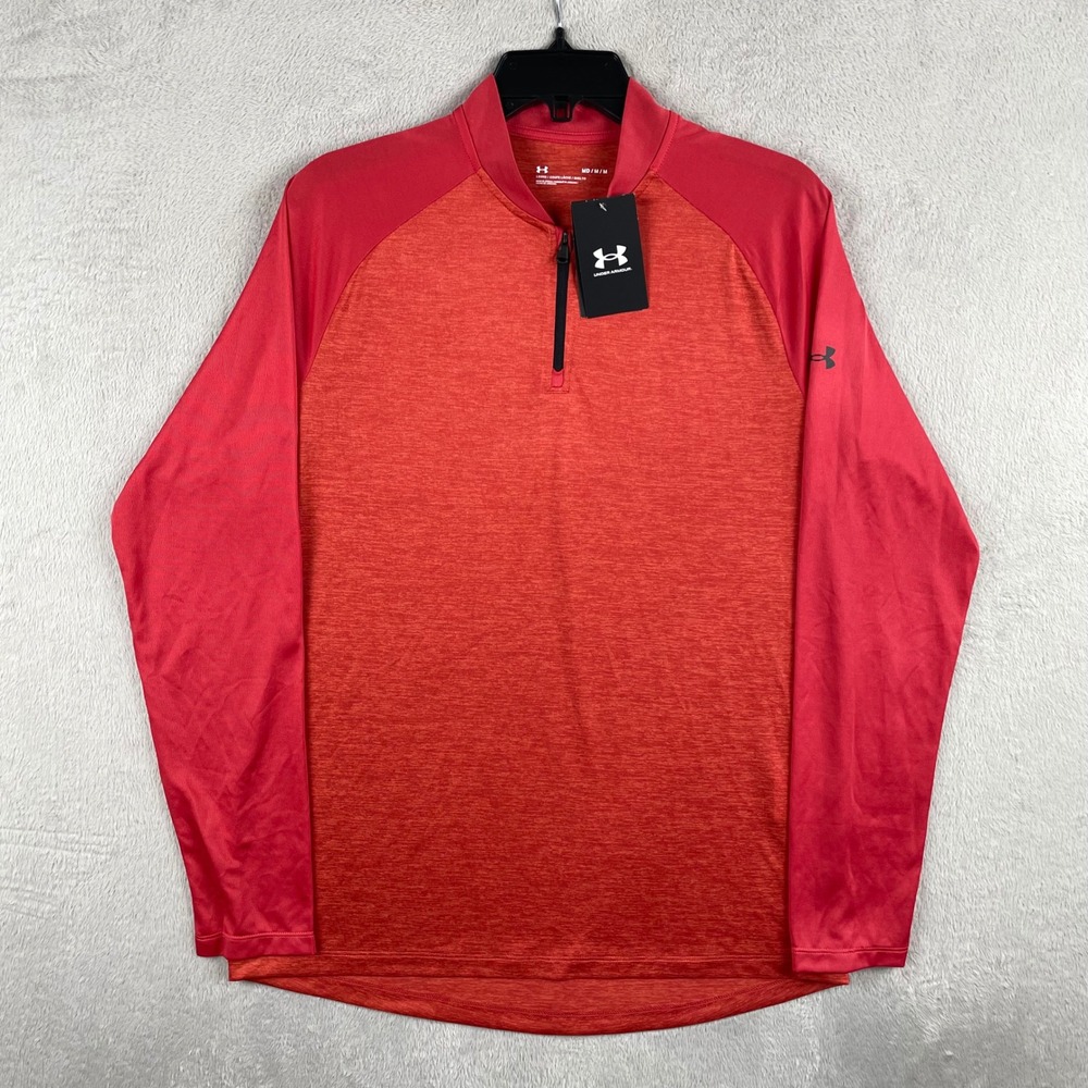 New Under Armour  1/4 Zip Mens Medium Red Tech 2.0 Novelty Pullover Wicking Golf